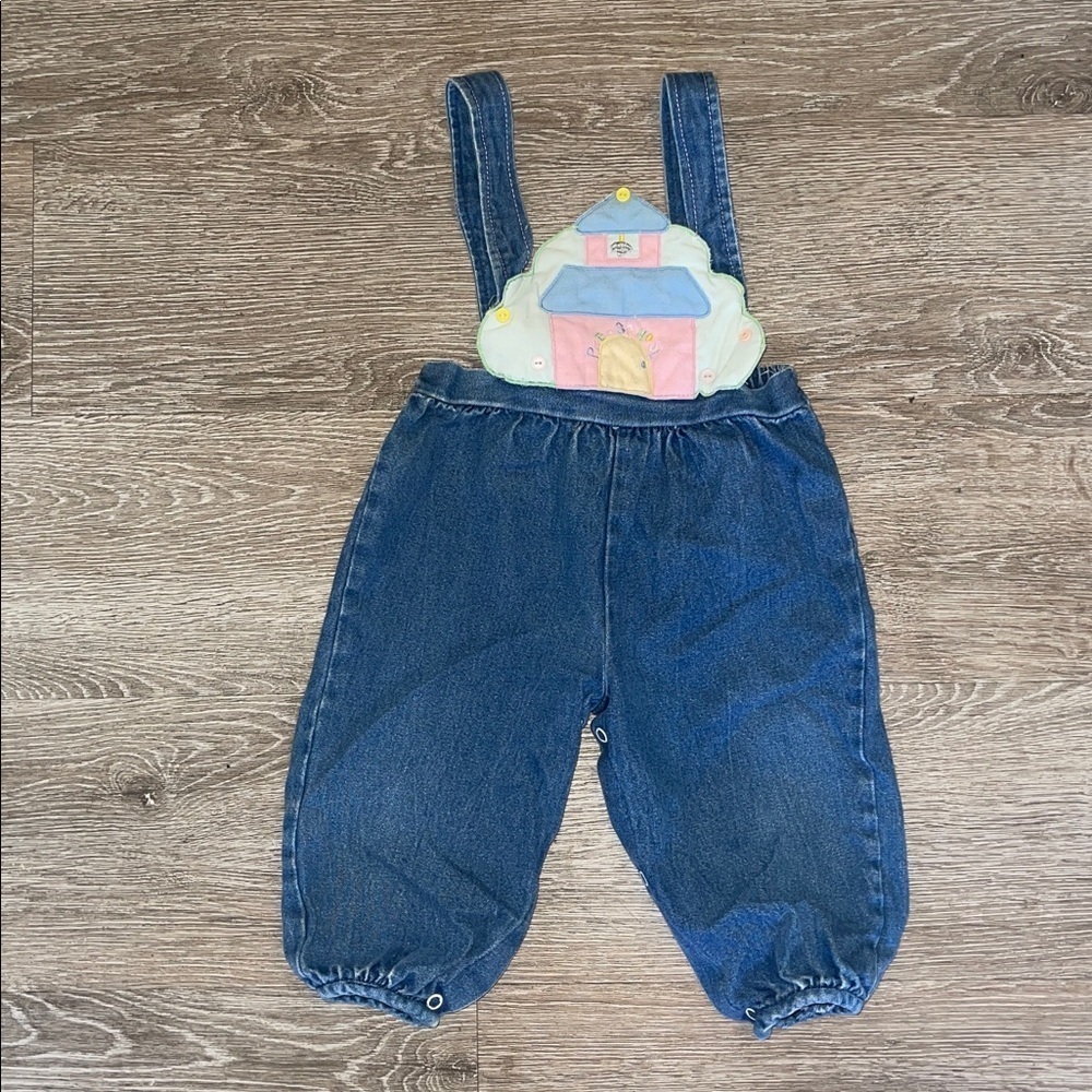 Vintage Baby Girl 18 Months Chambray Romper Overalls preschool 90s button